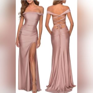 LA FEMME I Tie Back Off the Shoulder Dress I NWT I Sz 00 I Mauve
